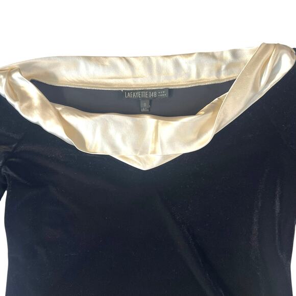 Lafayette 148 New York Black Velvet Blouse with Ivory Satin Collar - Picture 2 of 9